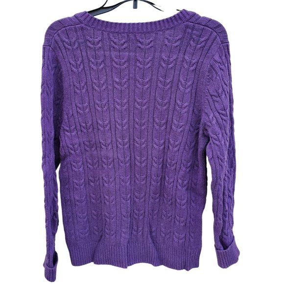 Croft And Barrow Purple Cable Knit Sweater Extra Long Sleeves V Neck Medium - Picture 3 of 3